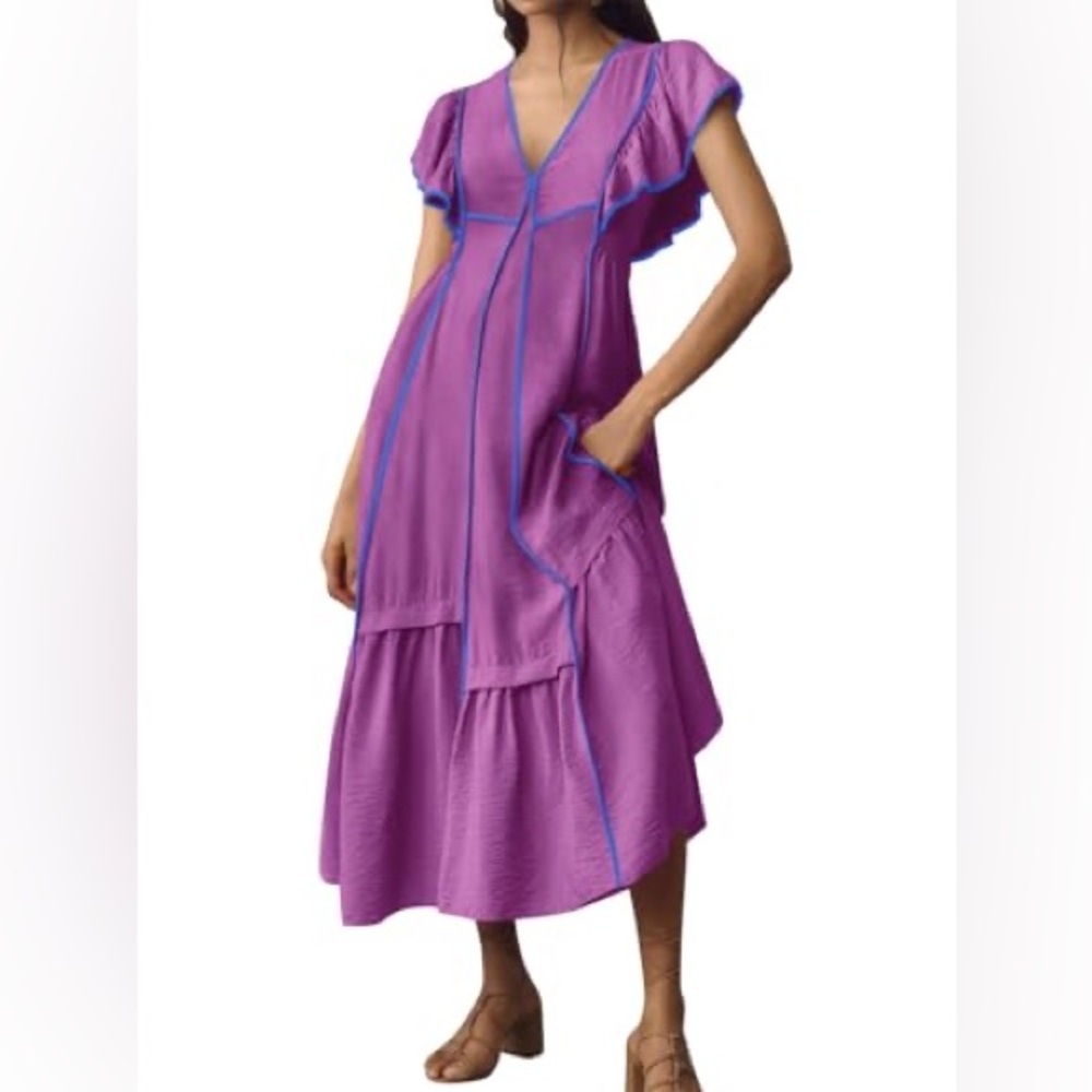 NWT Purple V-Neck Midi Dress